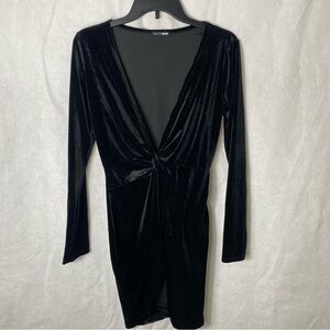 Fashion Nova Black Wrap Velvet Long Sleeve Dress